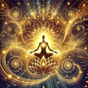 Osoba medytująca, wizualizująca obfitość, przyciągająca pozytywną energię i dobrobyt.