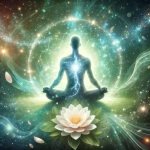 Osoba medytująca, koncentrująca się na uzdrowieniu ciała i umysłu poprzez praktykę medytacyjną.